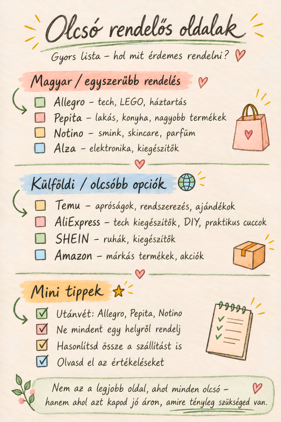 Olcsó rendelős oldalak 2026 – Allegro, Pepita, Notino, Alza, Temu, AliExpress, SHEIN és Amazon összehasonlítása.