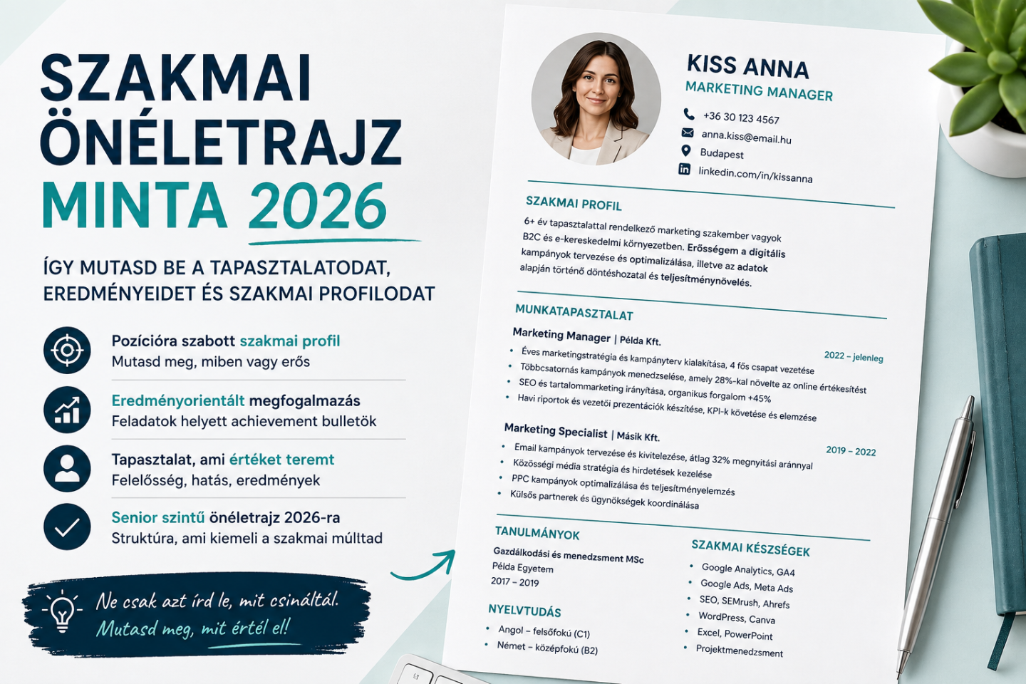 Szakmai önéletrajz minta 2026 – tapasztalat és eredmények