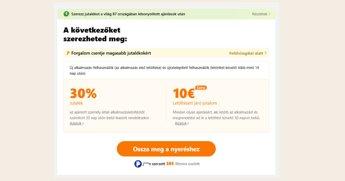 Temu affiliate vásárlói jutalék – 30% jutalék és 10 eurós letöltési jutalom