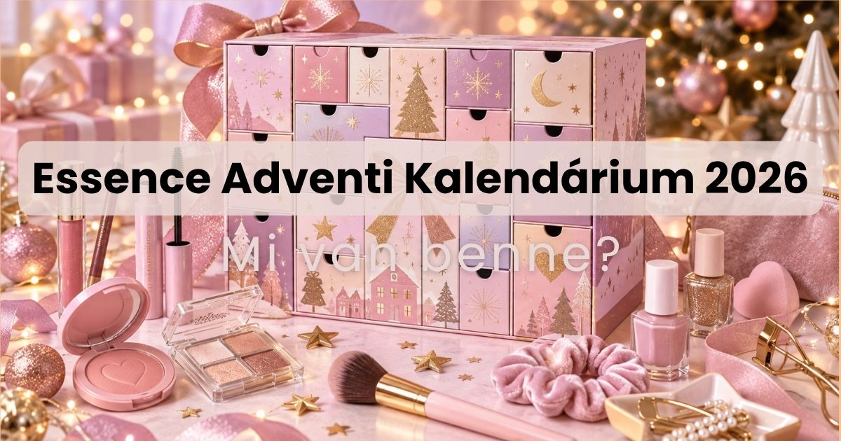 Essence adventi kalendárium 2026 rózsaszín beauty naptárral, sminkekkel és karácsonyi dekorációval