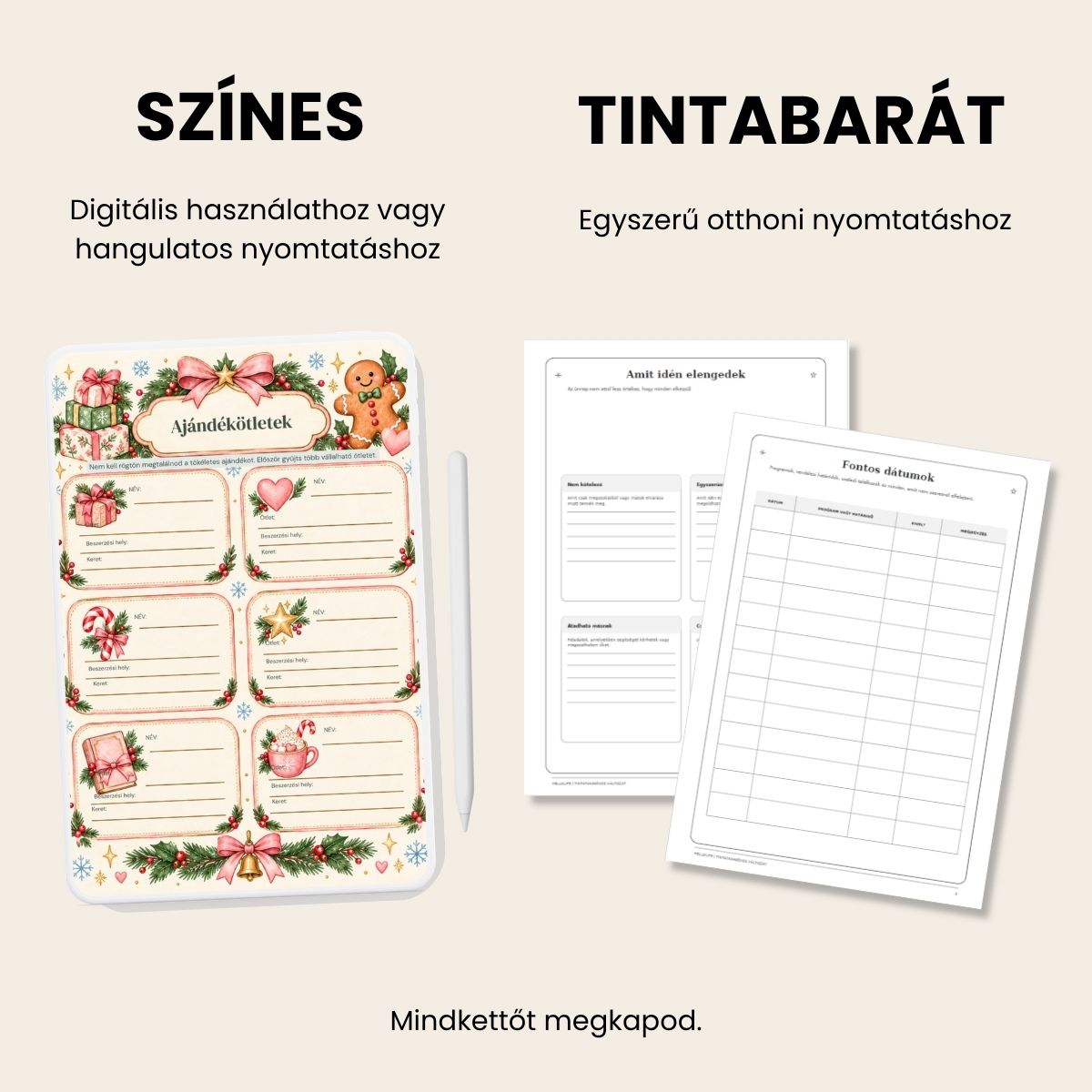 A Nyugodtabb karácsony tervező színes és tintabarát változatának összehasonlítása.