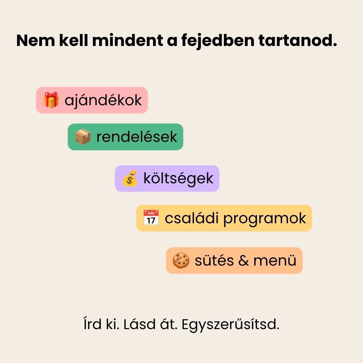 Karácsonyi tervező bemutatókép a Nem kell mindent a fejedben tartanod felirattal és ünnepi teendőkkel.