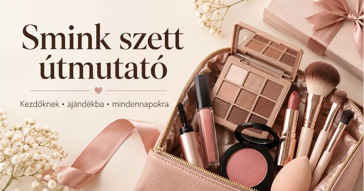 Smink szett kezdőknek és ajándékba neutrális szemhéjfesték-palettával, rúzzsal, pirosítóval és sminkecsetekkel