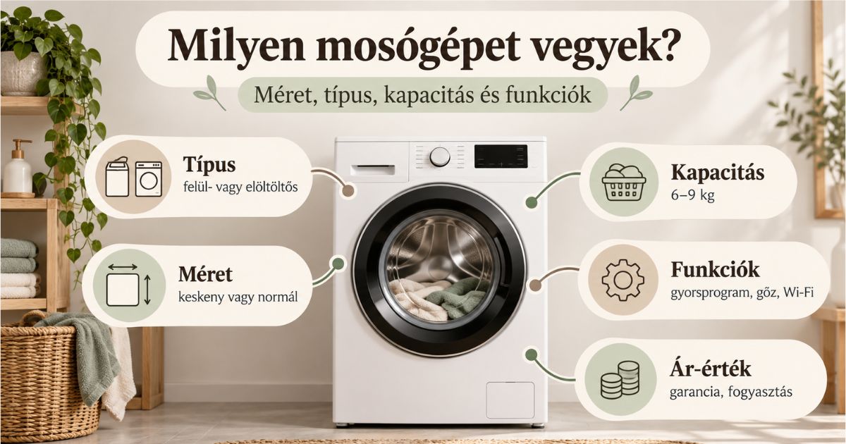 Milyen mosógépet vegyek – mosógép választási útmutató méret, típus, kapacitás és funkciók alapján